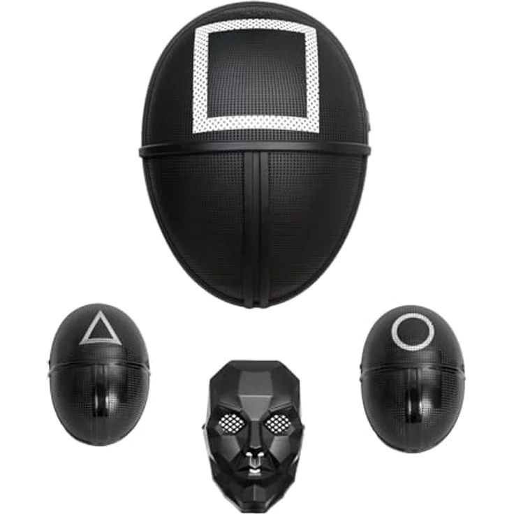 Maskworld Korean Game Aufseher Maske, schwarze Gittermaske aus Kunststoff mit Quadrat, Einheitsgröße für Kinder