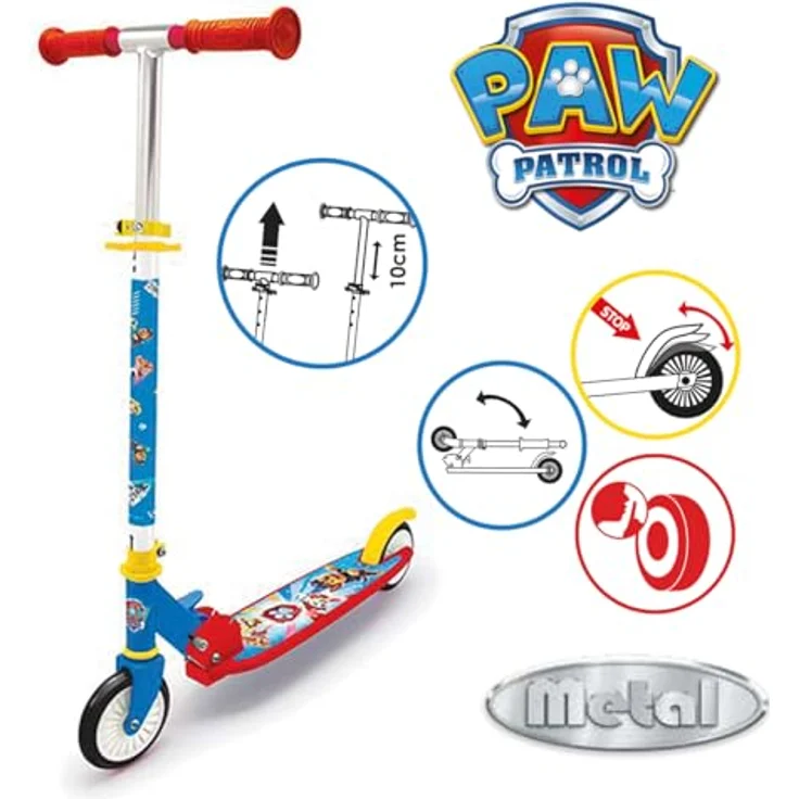 Smoby Paw Patrol 2-rädriger klappbarer Roller für Kinder, höhenverstellbarer Lenker (73-83 cm), mit lautlosen Rollen und Fußbremse – Bild 2