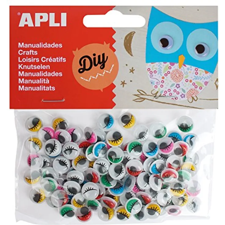 APLI 13265 - Ojos móviles color con pestañas redondos adhesivos 100 u.