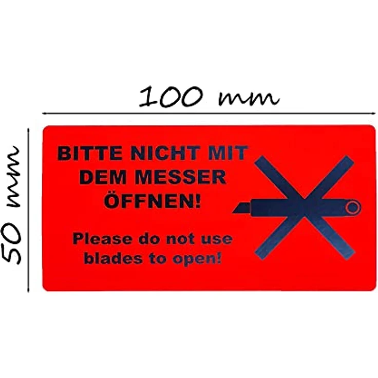 varivendo 50 Aufkleber Etikett "Nicht mit Messer öffnen", rote Versandaufkleber für Kartons, Größe 10 x 5 cm – Bild 2