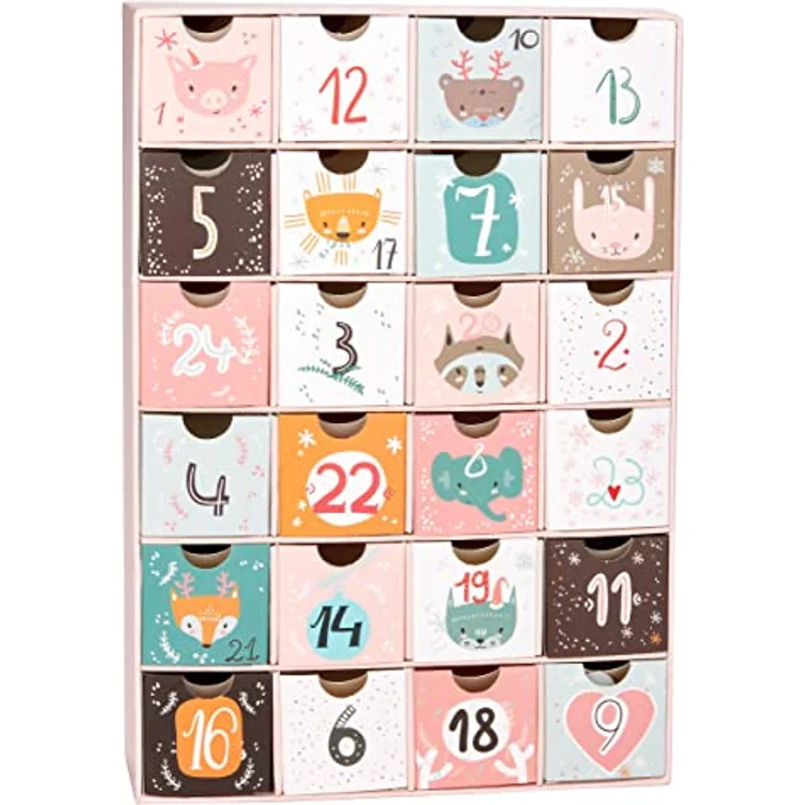 BRUBAKER Adventskalender zum Befüllen - Tierische Weihnachten Rosa - DIY Weihnachtskalender mit 24 Türchen - 32,5 cm groß aus Pappe – Bild 2