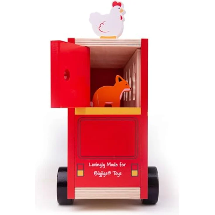 Bigjigs Wooden Shape Sorter Red Animal Bus, 21-teiliges Holz-Spielzeug mit einlegbaren Tieren und Fenster-Schieber – Bild 3