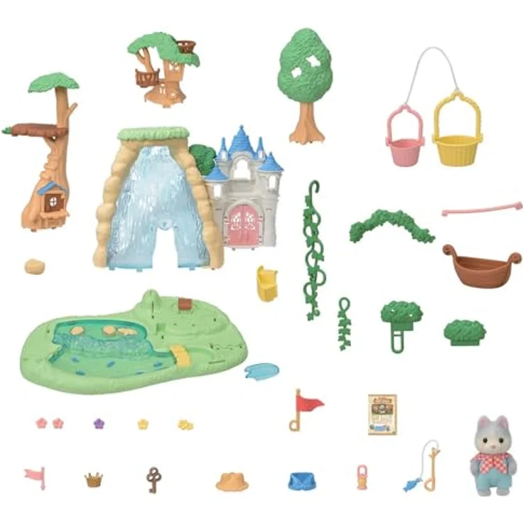 Sylvanian Families 5762 Abenteuerspielplatz Wasserfall, Spielset mit Husky Babyfigur, Aufzug und Seilrutsche, Spielzeug für Kinder ab 3 Jahren – Bild 3