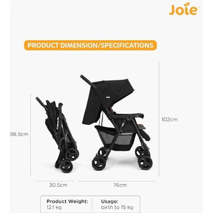 Joie Aire Twin Zwillingsbuggy, mit Regenverdeck, wasserabweisendes Verdeck, UV-Schutz 50+, 4-Rad-Einzelfederung - Joie – Bild 3