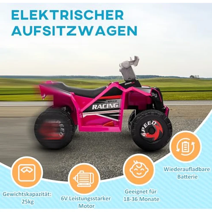 HOMCOM Elektro-Kinderquad Kinderauto, Elektrofahrzeug mit Vorwärts- & Rückwärtsgang, Belastbarkeit 25 kg, für Kinder von 18 Monaten bis 36 Monaten, Rosa – Bild 4