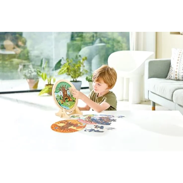 Hape 4-Jahreszeiten-Lagenpuzzle, Puzzle-Set mit 10-, 12-, 16- und 18-teiligen Szenen aus Frühling, Sommer, Herbst und Winter, mit im Dunkeln leuchtenden Elementen – Bild 2