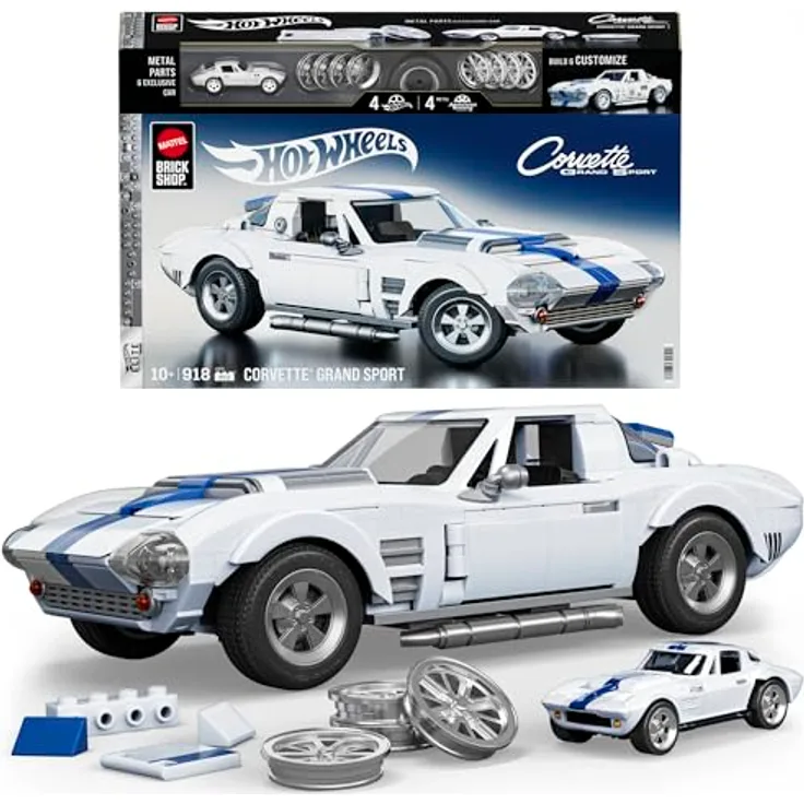 Mattel Brick Shop Elite Serie Corvette Grand Sport, Klemmbausteinset mit 898 Teilen für kreative Bauprojekte ab 10 Jahren