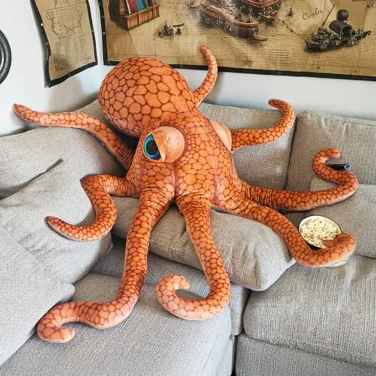 mikamax Riesiger Oktopus Kuscheltier, 150 cm XXL Plüschstofftier mit realistischen Augen, beschwertes Meerestier, hypoallergen, für Kinder – Bild 4