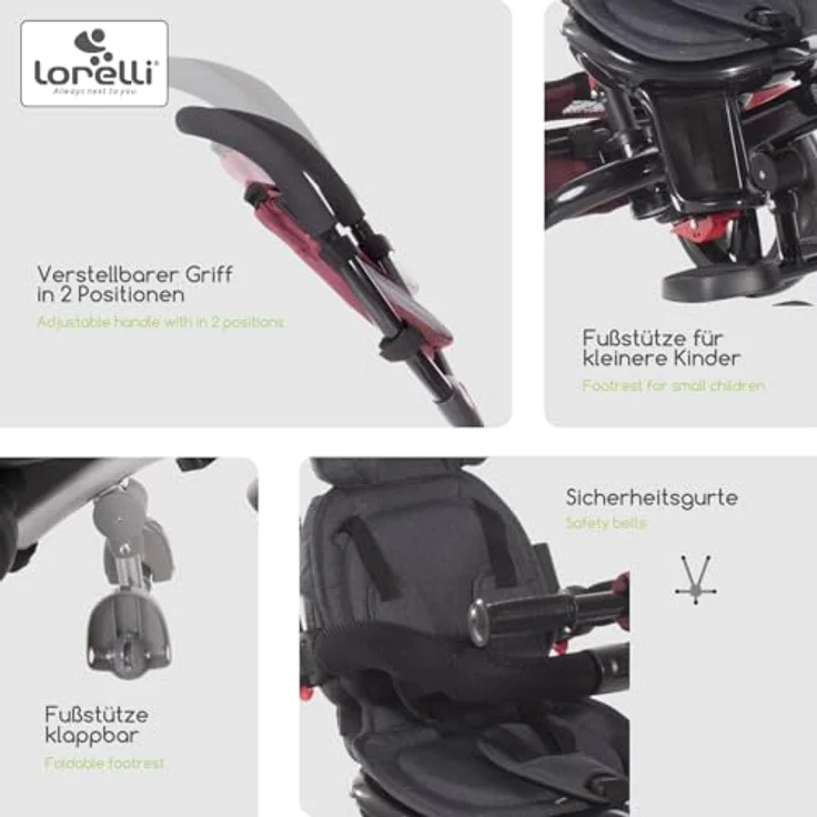 Lorelli Dreirad Tricycle Neo 4 in 1, EVA-Reifen, Schiebestange, Sitz drehbar, verstellbar – Bild 5