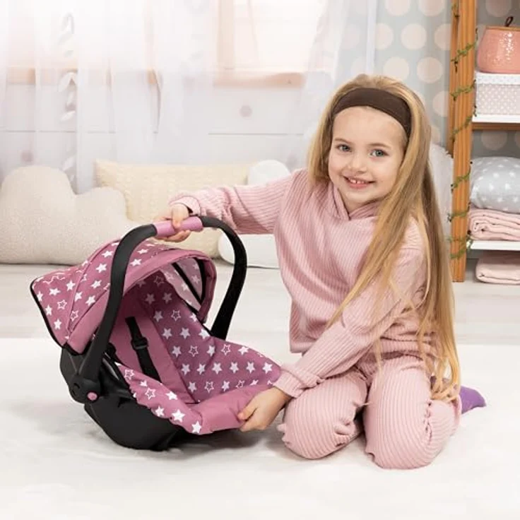 Bayer Design 67976AB Puppenautositz, mit Dach und verstellbarem Griff, für Puppen bis 46 cm, Nordisches Rosa – Bild 2