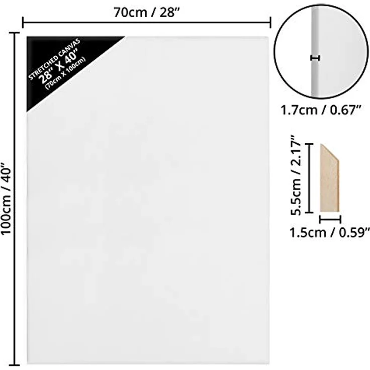 Kurtzy 2er-Pack Leinwände zum Bemalen 70 x 100 cm - Bespannte Keilrahmen Leinwände zum Bemalen XXL aus Holz - Leinwände Geeignet für Acryl- und Ölmalerei Sowie zum Skizzieren und Zeichnen – Bild 2