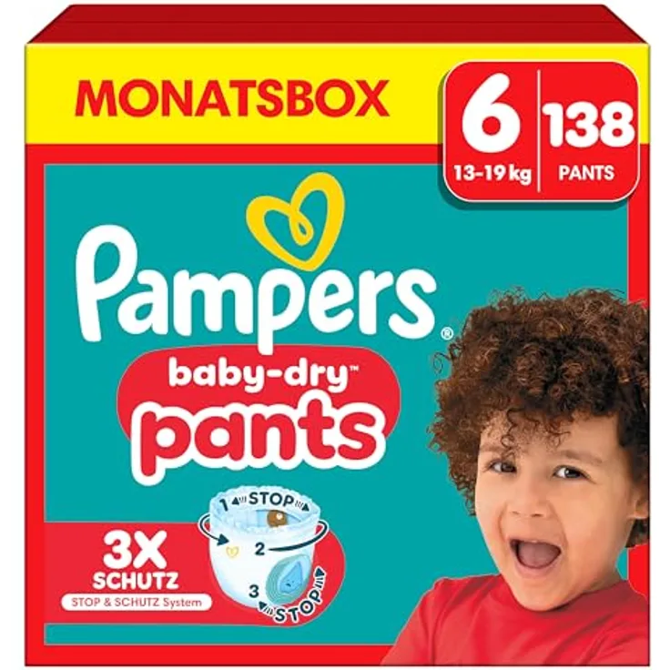 Pampers Baby-Dry Windeln Pants Größe 6, 14kg-19kg, 138 Stück, 360° Fit gegen Auslaufen