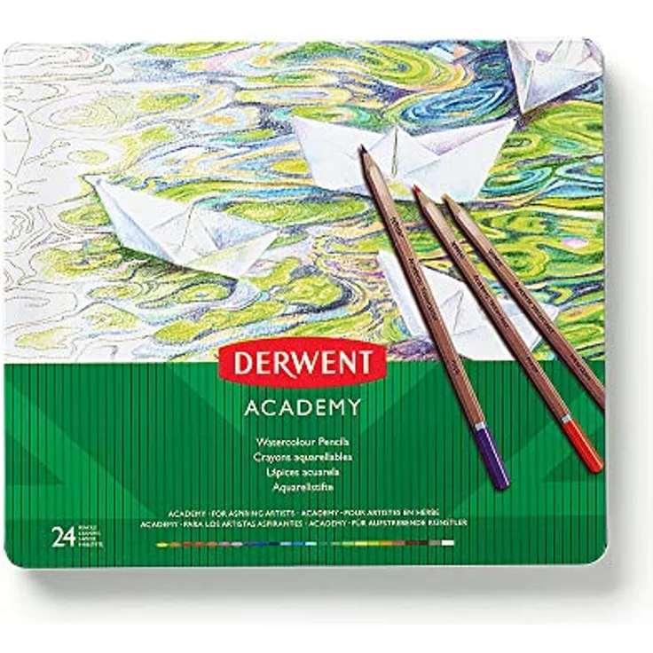 Derwent Academy Aquarellstifte, 24er-Set in Dose, Hochwertige Farbstifte, Ideal zum Nass- oder Trockenmalen, Zeichnen und Illustrieren, Für Hobbykünstler, 2300226 – Bild 2
