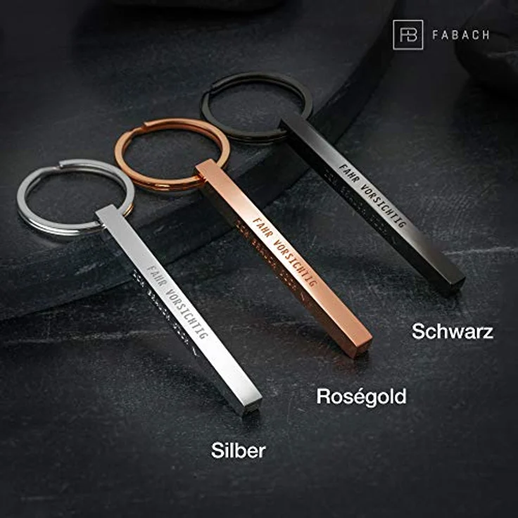 FABACH Cuboid Schlüsselanhänger Fahr vorsichtig ich brauch Dich - Quader Auto Schlüsselanhänger aus Edelstahl - Stäbchen Anhänger mit tiefer filigraner Gravur Fahr vorsichtig - Preisvergleich – Bild 3