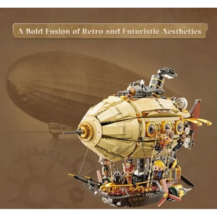 Pantasy Steampunk Airship, Modell mit 1949 Klemmbausteinen, Doppelschicht-Design und fünf Minifiguren – Bild 4