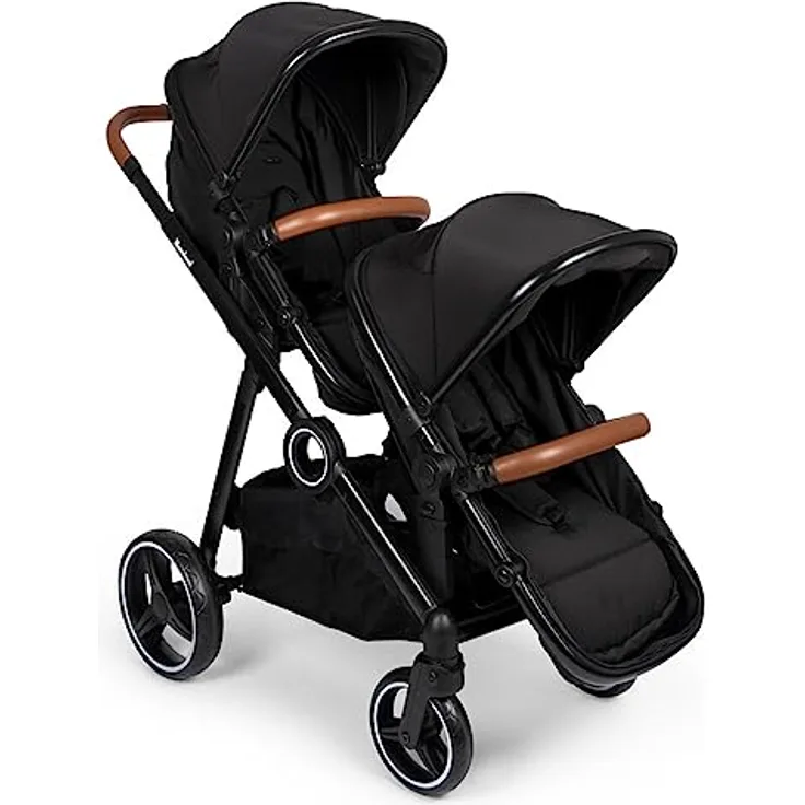 Baninni Geschwister Kinderwagen Luiz - Zwillingswagen mit Umbaubaren Sitzen in Babywanne, Schwarz