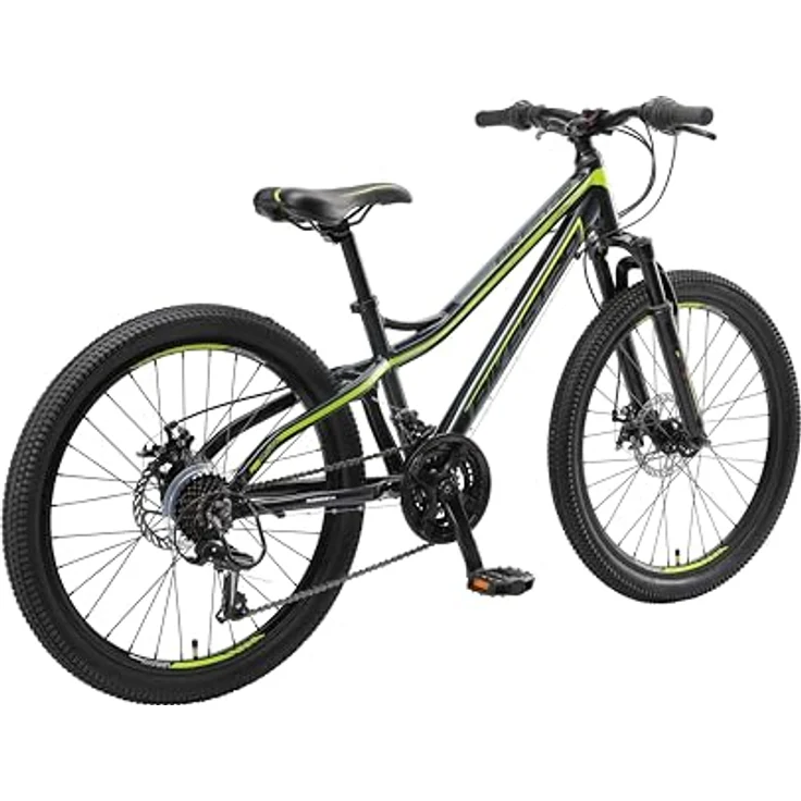 BIKESTAR Alu Mountainbike Jugendfahrrad 24 Zoll ab 9-14 Jahre Hardtail | 21 Gang Shimano Schaltung, Scheibenbremse, Federgabel | Kinder Fahrrad Schwarz & Grün | Risikofrei Testen – Bild 5