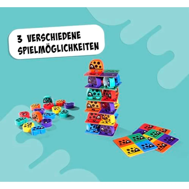Noris 606012047 - 3 bunte Käfer-Spiele - 36 witzige Käfer Bausteine mit 3 Spiel-Ideen, Spielzeug für Kinder ab 3 Jahre – Bild 5