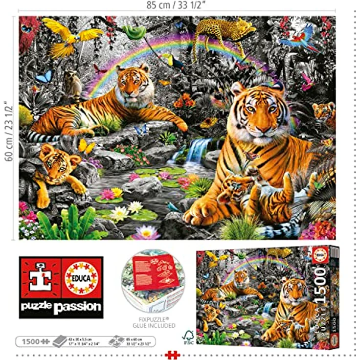 Educa - Puzzle 1500 Teile "Tiger im Dschungel", Tierpuzzle für Erwachsene und Kinder ab 14 Jahren, FSC-zertifiziert, 85 x 60 cm – Bild 3
