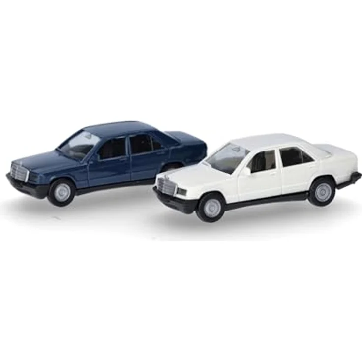Herpa MiniKit Mercedes-Benz 190E, 2er Set, Blau/Classicweiß, Miniaturmodell im Maßstab 1:87, Sammlerstück aus Kunststoff – Bild 2
