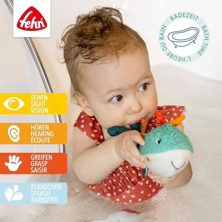 Fehn Badetier Wal – Schwimmendes Stoff-Badewannenspielzeug für Babys und Kinder ab 0+ Monaten, ca. 17 cm, maschinenwaschbar – Bild 2