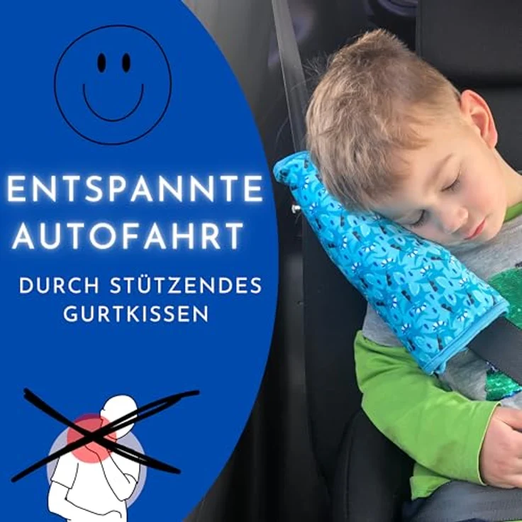 HECKBO Auto Schlafkissen Gurtpolster in Hai-Optik, maschinenwaschbar, für Kinder, lebendig blau, ergonomisch und komfortabel – Bild 3