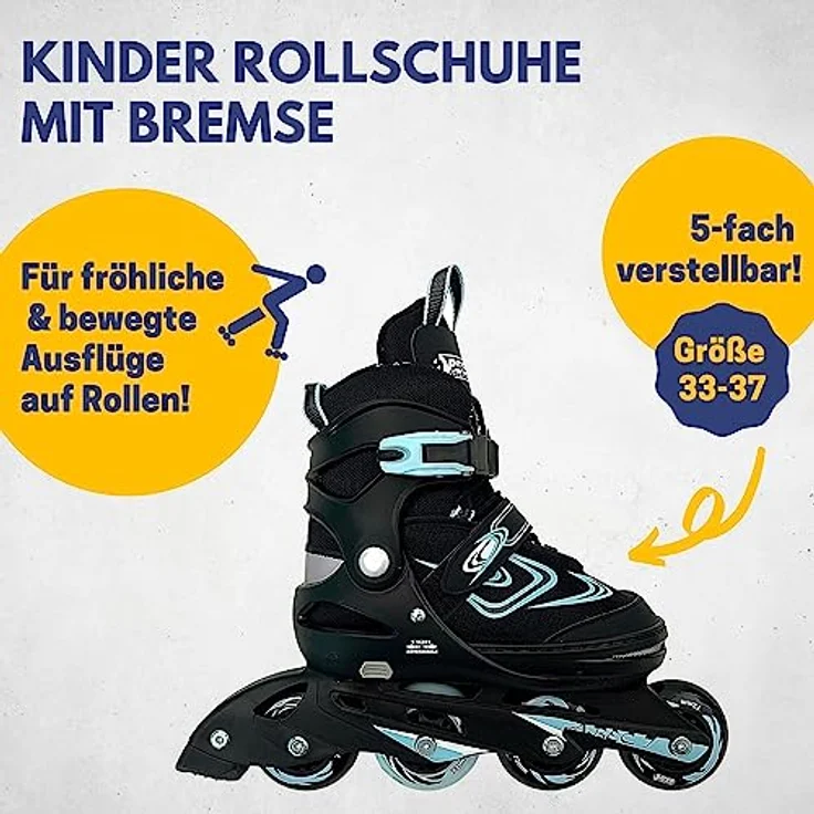 Best Sporting Inline Skates Kinder I Rollschuhe größenverstellbar I robuste Inliner für Jugendliche mit Bremse I schwarz/blau I Rollerskates Schuhe Kinder I Inliner mit 4 Rollen – Bild 2