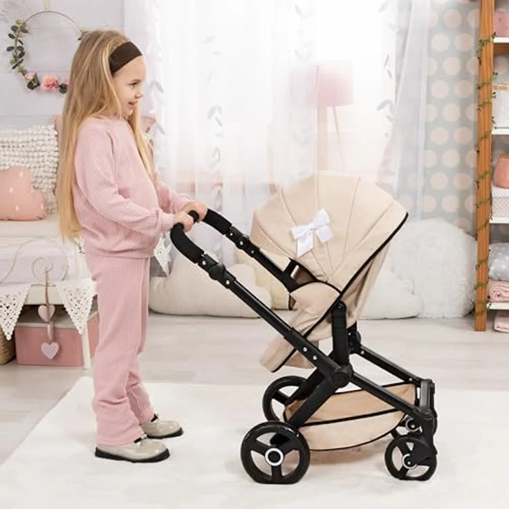 Bayer Kombi-Puppenwagen Xeo, höhenverstellbar, umwandelbar zur Wanne oder zum Sportsitz, schwenkbare Vorderräder, inkl. Umhängetasche, bis 46 cm Puppen, modern grau – Bild 2