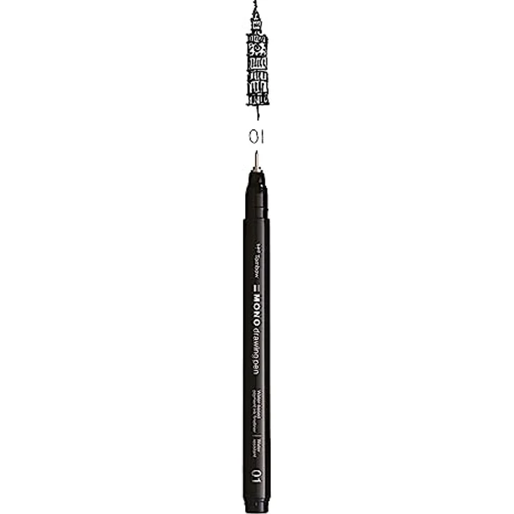 Tombow MONO drawing pen 01, Fineliner schwarz 0,25 mm, wasserlöslich, non-permanent, Metallspitze – Bild 1