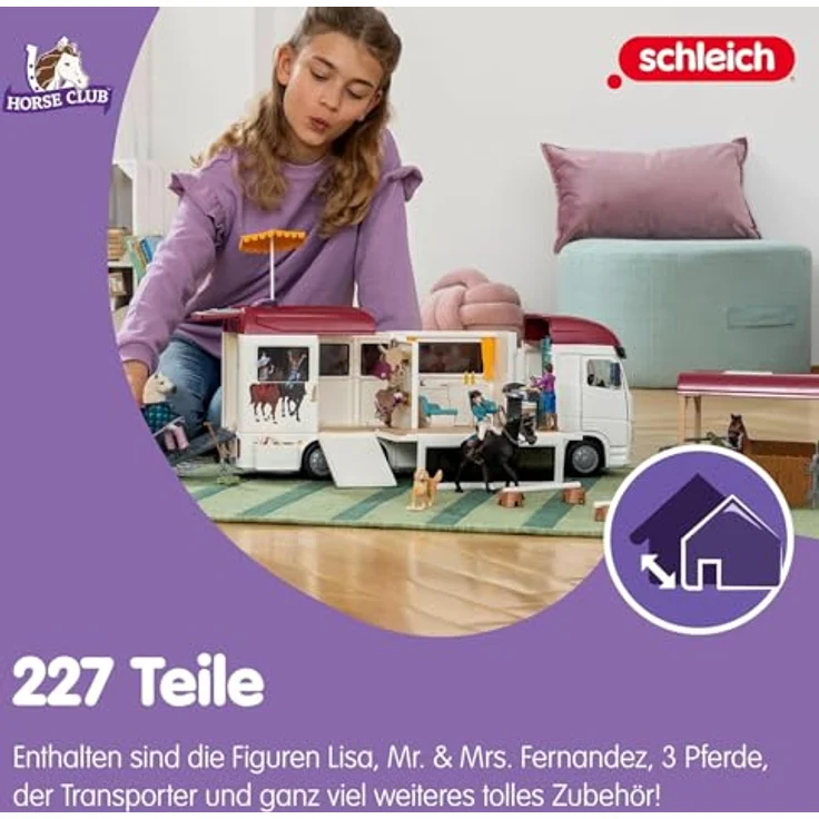 Schleich Pferdetransporter NEU - Horse Club (42619) mit integrierter Pflegestation, Grillplatz und Dachpool – Bild 5