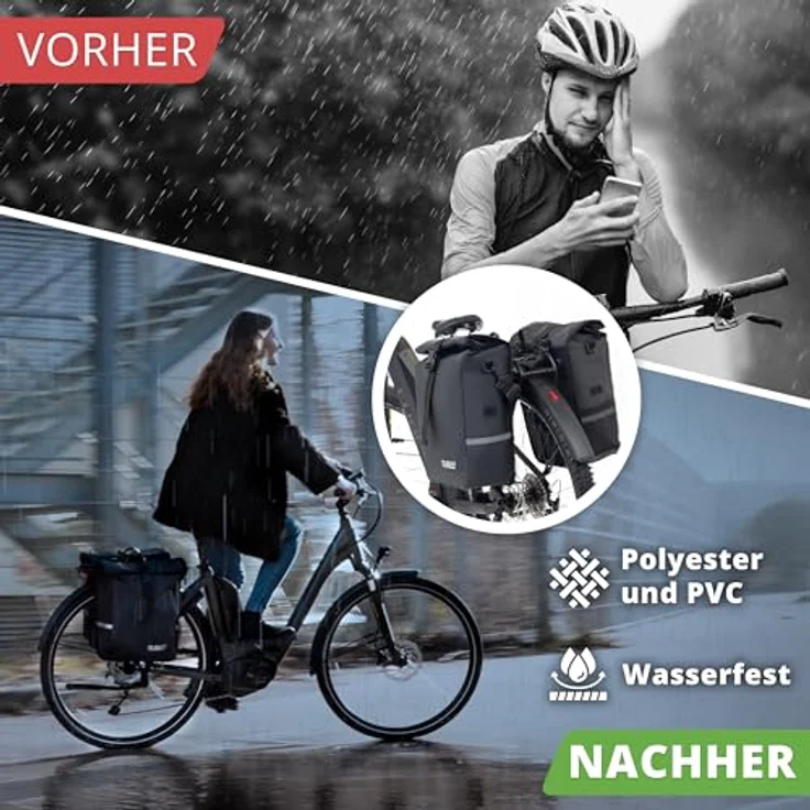 RAVE Fahrradtasche Gepäckträgertasche Voyage (Paar) - Wasserfest, Easy-Click-System, Netz-Seitentasche - Schwarz – Bild 5