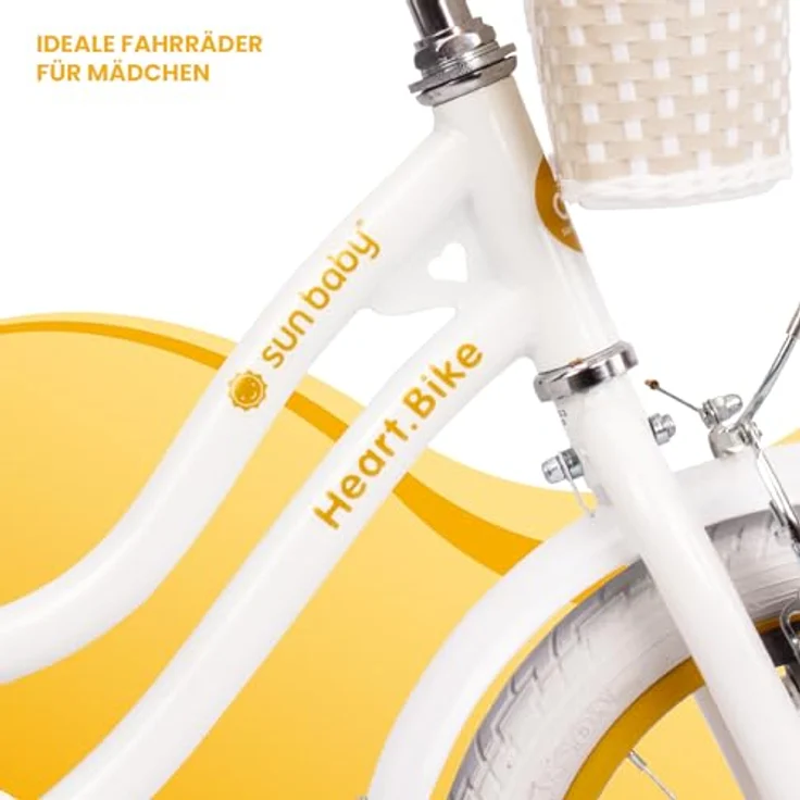 sun baby Mädchenfahrrad 14 Zoll Radgröße Heart Bike, mit Abnehmbarer Schubstange, für Mädchen von 2 bis 6 Jahre (Weißgold) – Bild 2