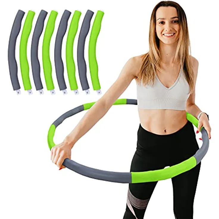 Hula Hoop Fitness Reifen 8 Teile gepolstert Durchmesser einstellbar Grau Grün