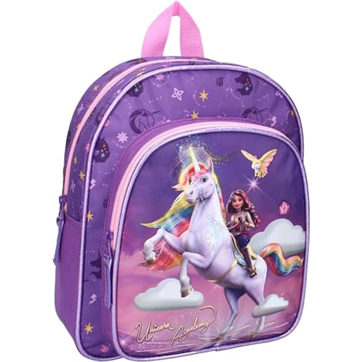 Vadobag UNICORN ACADEMY SOPHIA und WILDSTAR, Rucksack für Kinder, lila, mit 1 Hauptfach und 1 Fronttasche, gepolsterte und verstellbare Schultergurte, 30x25x11 cm – Bild 1