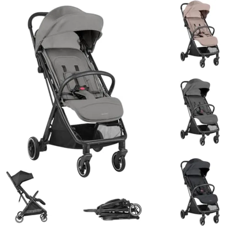 Kikkaboo Kinderwagen Buggy Lauren verstellbar faltbar Aluminiumrahmen bis 22 kg, Farbe:grau
