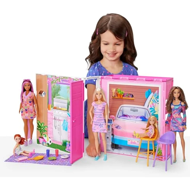 Barbie Barbie-Puppenhaus Spielset, Ferienhaus mit 4 Spielbereichen, inkl. Küche, Badezimmer, Schlafzimmer und Lounge, 11 Deko-Zubehörteile, HRJ76 – Bild 2