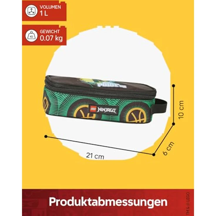 SKANDO BAGS LEGO® NINJAGO® Federmäppchen Dragon Power, quadratisch mit großem Fach, Namensschild & Tragegriff, 21 x 6 x 10 cm, für Schule & Kindergarten – Bild 3