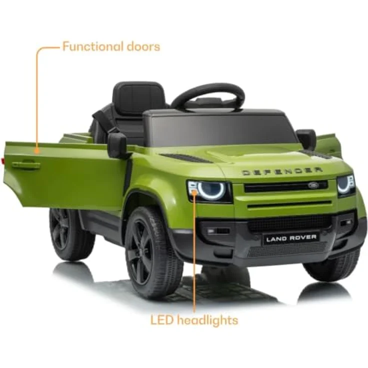 Vrooomy Land Rover Defender 90 Elektro-Kinderfahrzeug 12V mit Fernbedienung, EVA-Rädern, 3-Punkt-Gurt, MP3-Player – Grün – Bild 4
