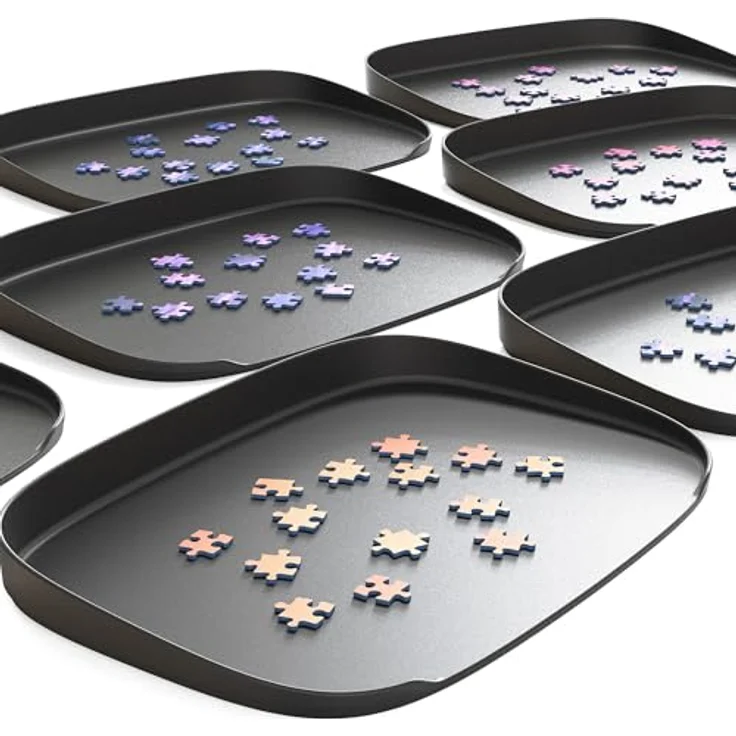 Puzzlup Stapelbare Puzzle Sortierschalen, Premium Sortierer Set aus 6 Schalen für bis zu 1500 Teile mit Offenem Kanten Design, mattschwarz und Boxdeckelständer – Bild 1
