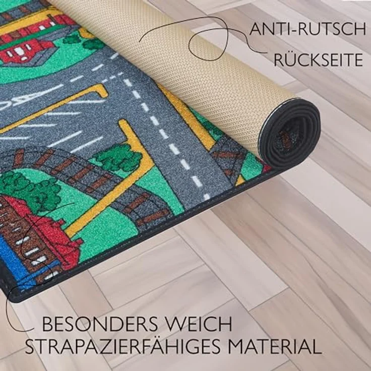 Carpet Studio Kinderteppich Playtime, 95x133cm, rutschfest, waschbar, Spielteppich Straße für Jungen & Mädchen – Bild 4