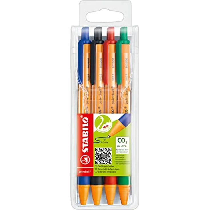 Druck-Kugelschreiber - STABILO pointball - 4er Pack - blau, schwarz, rot, grün – Bild 1