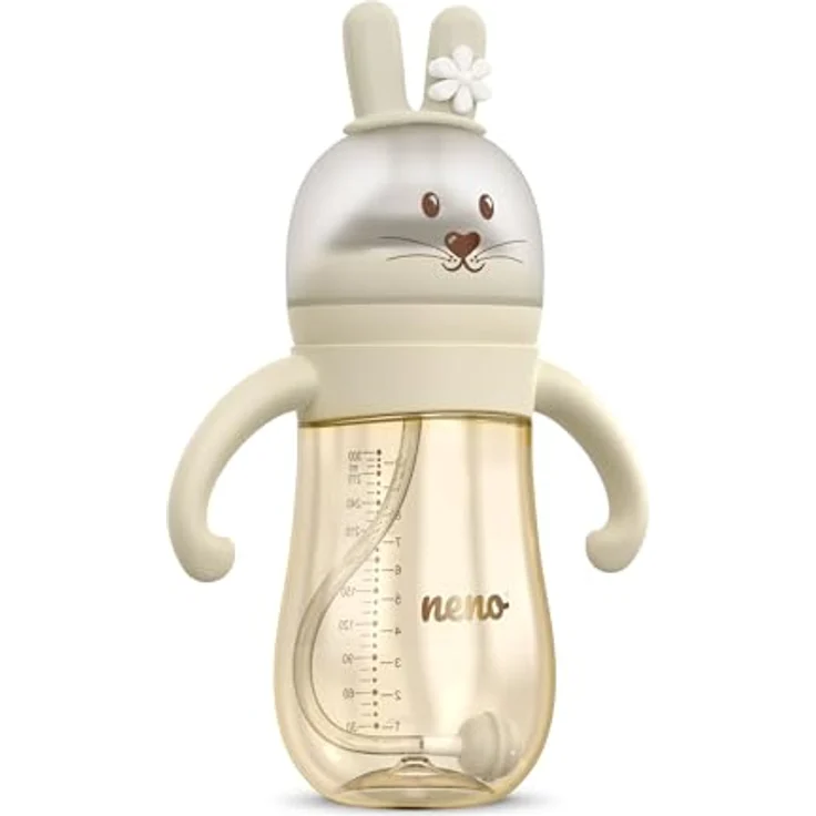 NENO Mio 6 m+ Babyflasche, 300 ml mit Haltegriffen, cremefarben, spülmaschinengeeignet – Bild 2