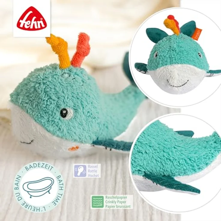 Fehn Badetier Wal – Schwimmendes Stoff-Badewannenspielzeug für Babys und Kinder ab 0+ Monaten, ca. 17 cm, maschinenwaschbar – Bild 4