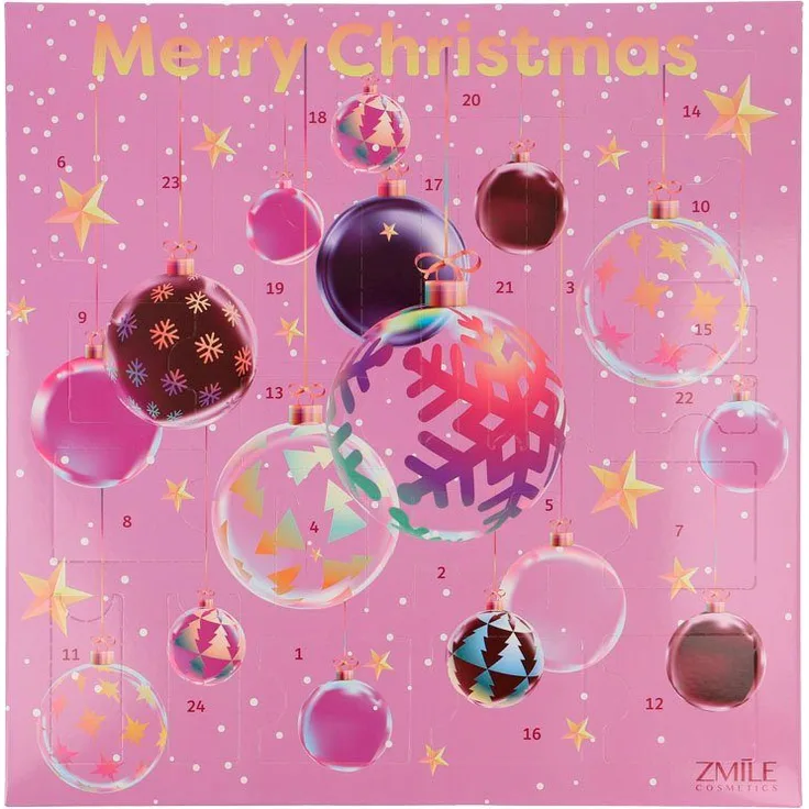 ZMILE COSMETICS Adventskalender 3D Christmas Balls (24-tlg), vegane Kosmetik - Beauty-Festival mit schimmerndem Lidschatten, funkelndem Nagellack und faszinierendem Highlighter, Reisegröße, ideal als Geschenk, Cover-Motiv auf Rückseite