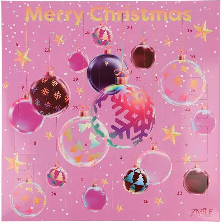 ZMILE COSMETICS Adventskalender 3D Christmas Balls (24-tlg), vegane Kosmetik - Beauty-Festival mit schimmerndem Lidschatten, funkelndem Nagellack und faszinierendem Highlighter, Reisegröße, ideal als Geschenk, Cover-Motiv auf Rückseite