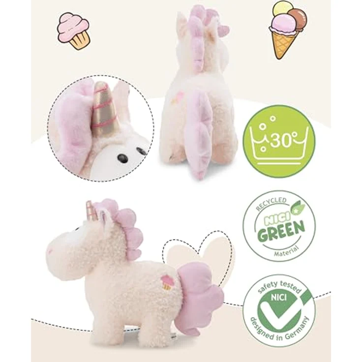 NICI Kuscheltier Einhorn Creamy Pink 32cm, weiches Plüschtier mit funkelndem Stirnhorn und Cupcake-Motiv, aus recyceltem Material, ideales Geschenk für Kinder und Erwachsene, weiß – Bild 3
