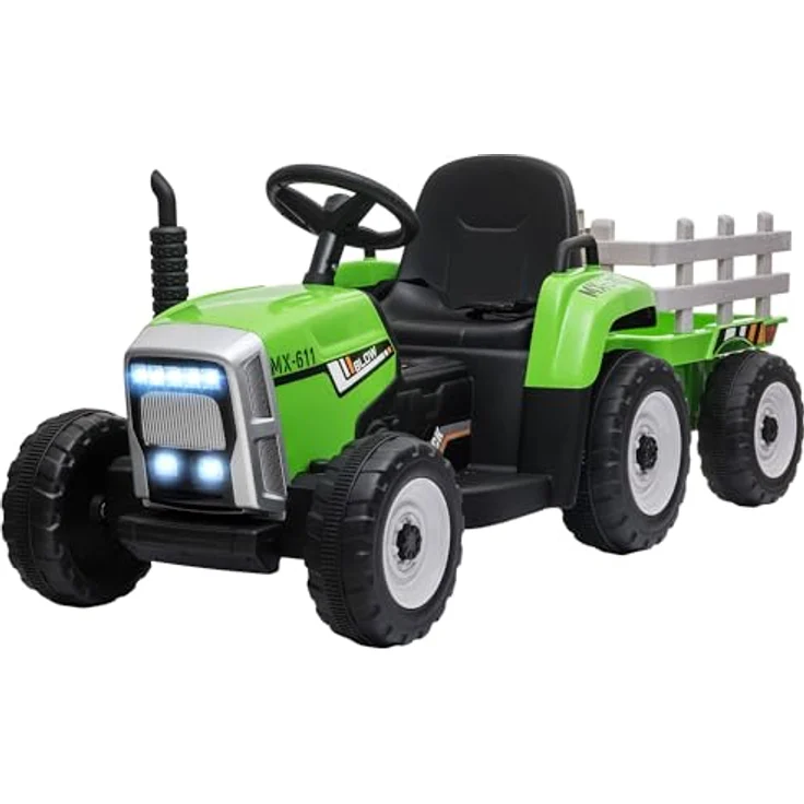 HOMCOM Elektrischer Traktor mit Anhänger, Kinder Aufsitztraktor mit Fernbedienung, Kinder Elektroauto mit MP3 Funktion, Kinderfahrzeug mit Scheinwerfer, für Kinder 3-6 Jahre, Grün – Bild 1