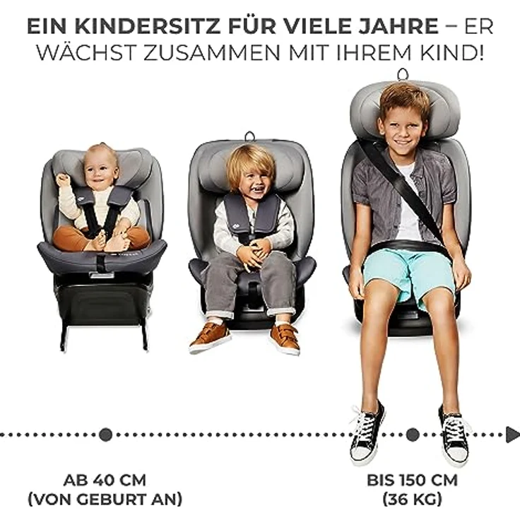 Kinderkraft i-GROW i-Size, Reboarder-Kindersitz drehbar ab Geburt bis 12 Jahre (40-150 cm), inkl. Isofix-Basis & Top Tether - Black – Bild 3