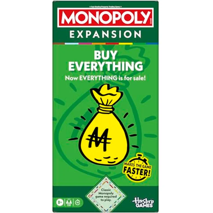 Monopoly Buy Everything EXPANSION, Brettspiel Erweiterung für klassisches Monopoly mit schnelleren Spielabläufen und Kaufmöglichkeiten für alle Plätze, englische Version – Bild 1