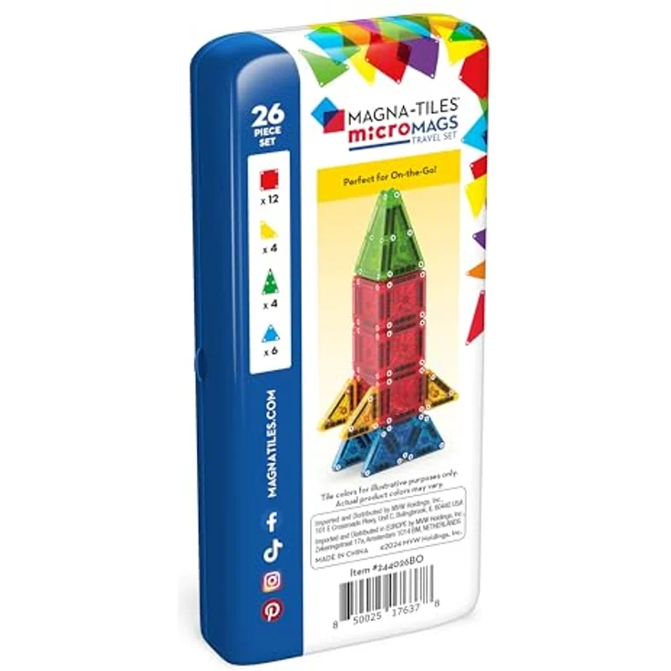 Magna-Tiles microMAGS 26-teiliges Reise-Magnetbauset - Kräftige Farben, Original Magnetbaumarke, entwickelt zur Förderung der Hand-Augen-Koordination und der Feinmotorik – Bild 2